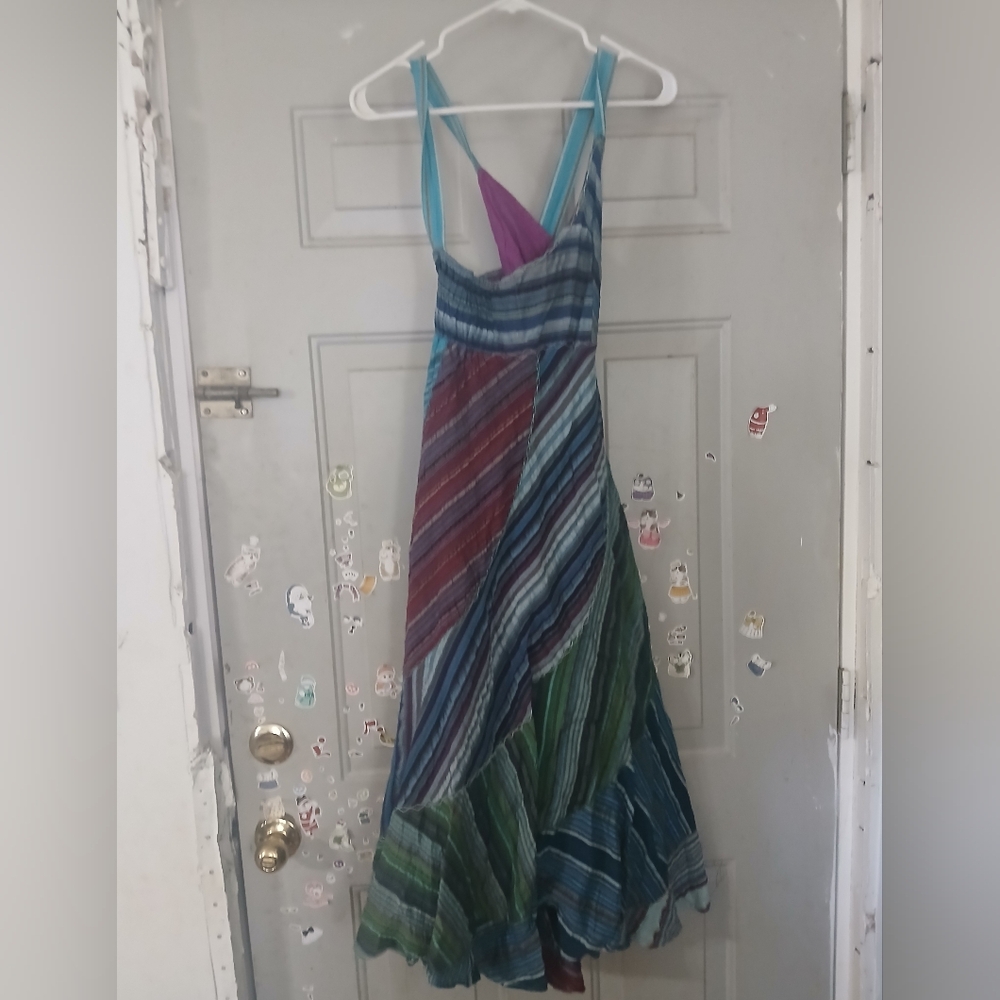 Blue Sky Multicolor Striped Asymmetrical Maxi Dress